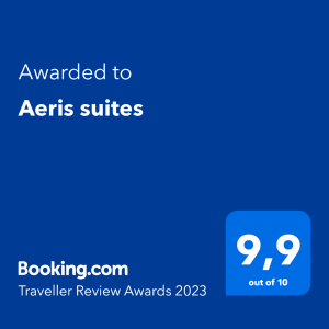 Booking.com Traveller Review Award 2023 for Aeris suites, 9.9 out of 10