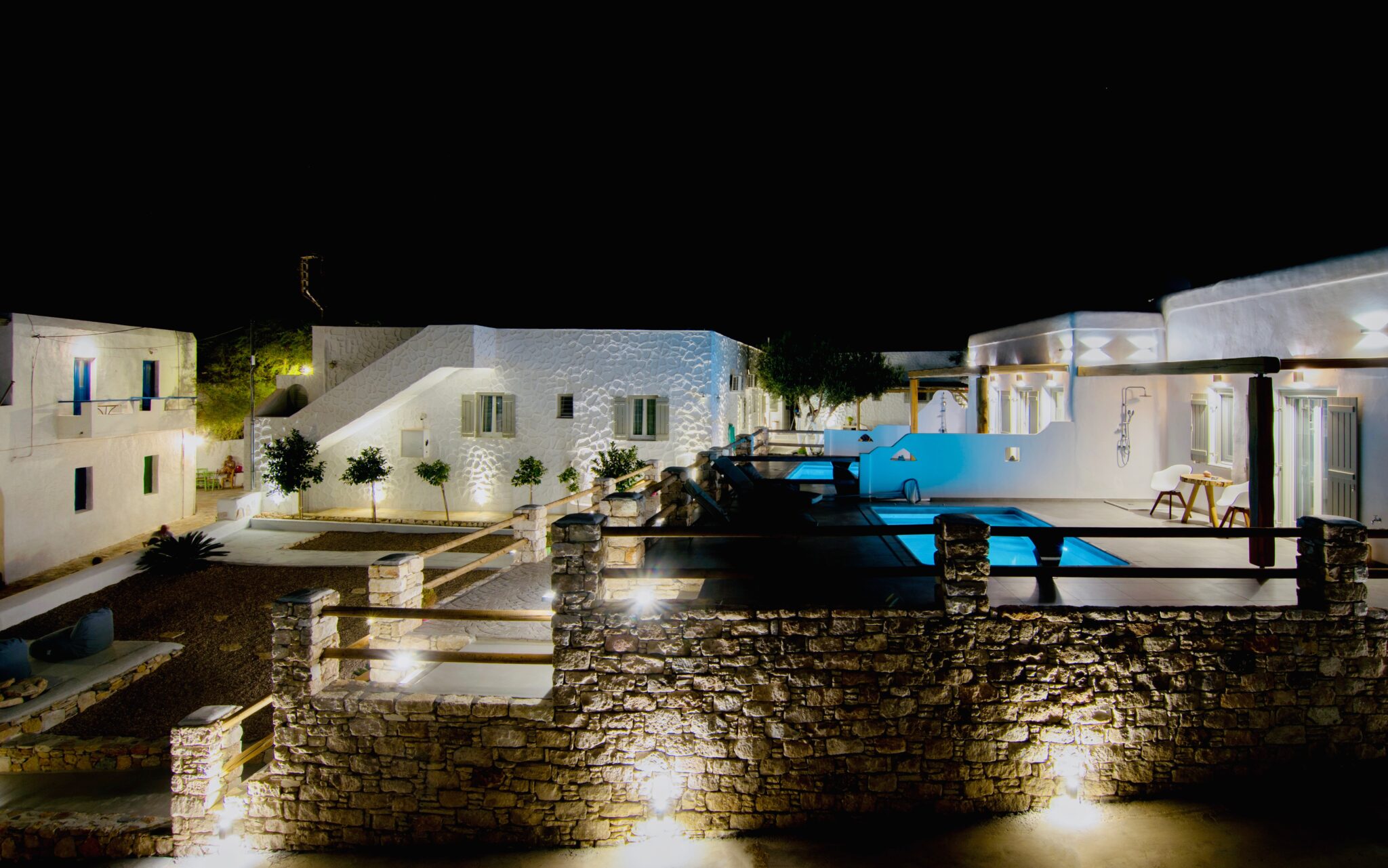 Chora rooftops at night from the suite