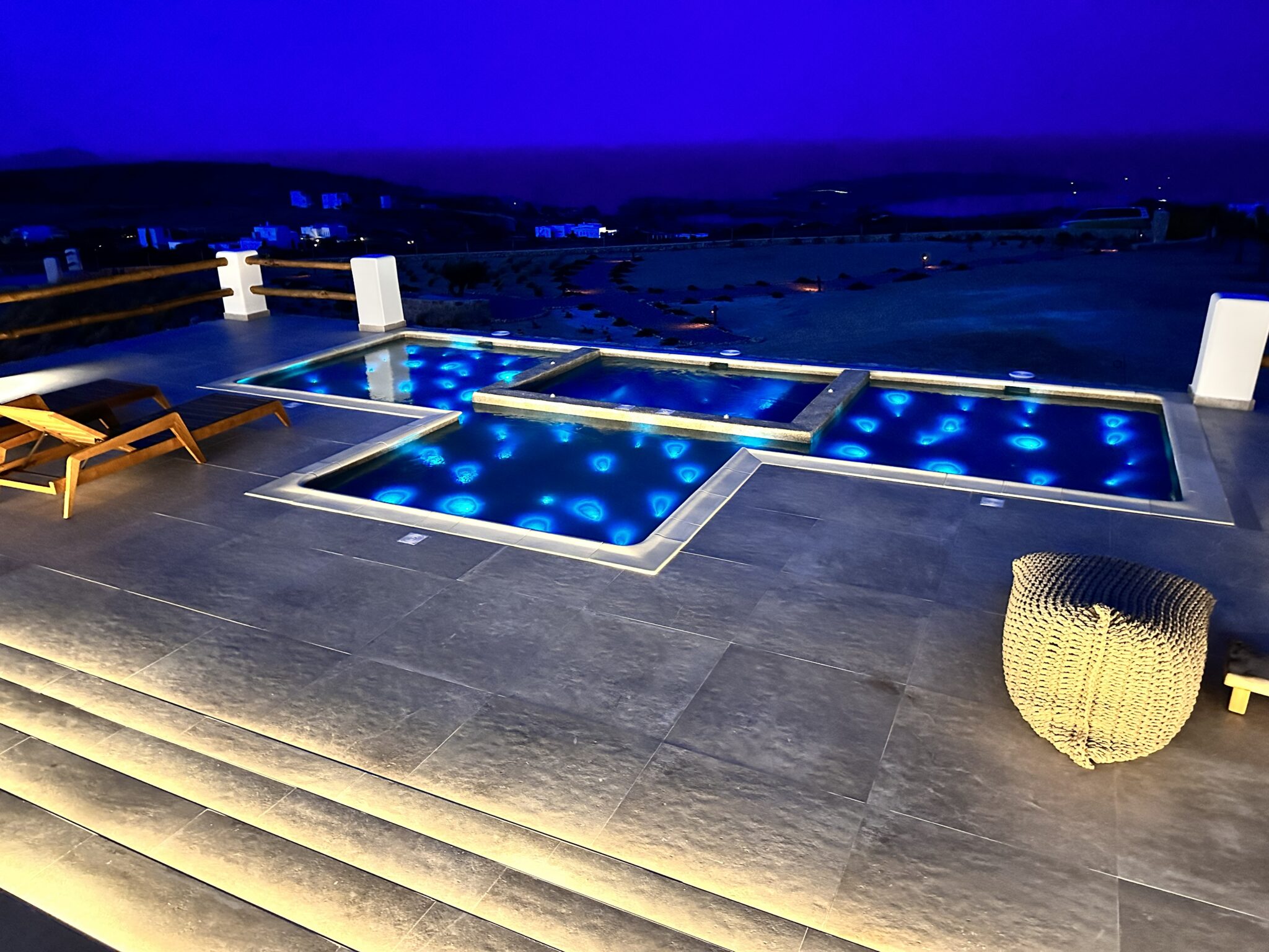 Villa with Private Pool & Jacuzzi at night – lit pool and jacuzzi under the stars